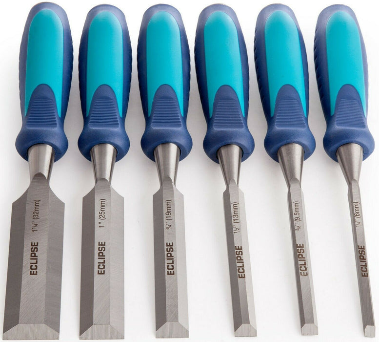 6PCS ECLIPSE  CHROME VANADIUM STEEL WOODWORKING CHISEL SET HIGH IMPACT BEVEL EDG