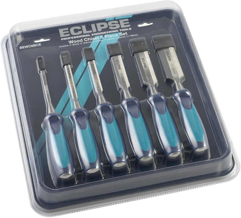 6PCS ECLIPSE  CHROME VANADIUM STEEL WOODWORKING CHISEL SET HIGH IMPACT BEVEL EDG