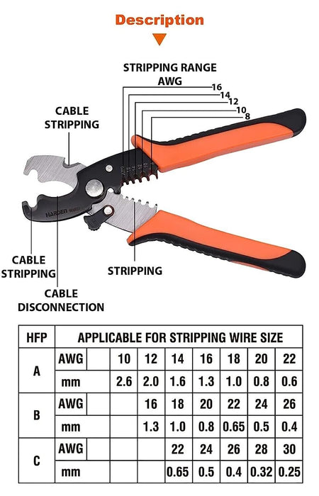 HARDEN 8" PROFESSIONAL SELF-ADJUSTING AUTOMATIC CABLE STRIPPER CUT & STRIPPING