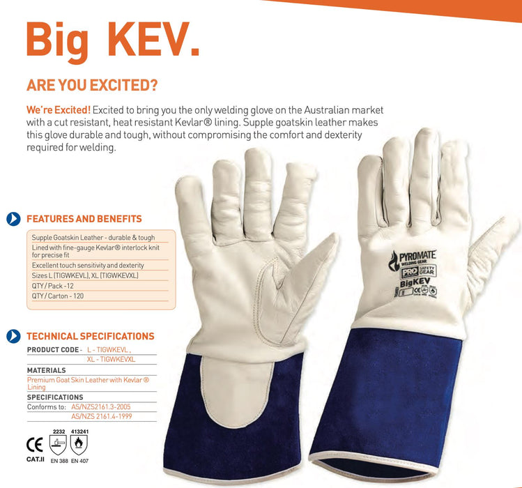 PYROMATE® Supple goatskin BIG KEV WELDING GLOVE Excellent touch sensitivity