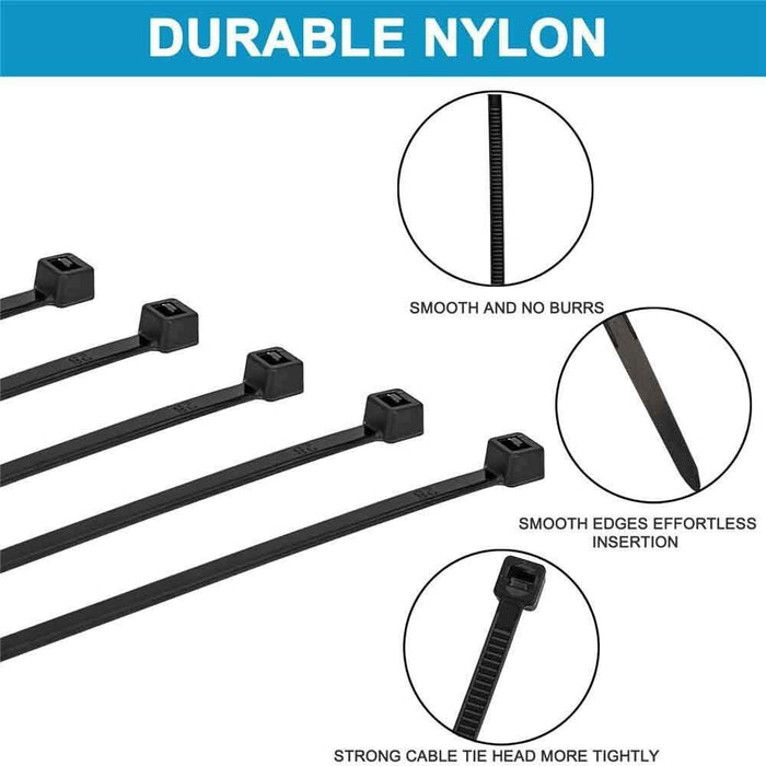 500PC Cable Ties ZipTie Black Nylon UV Stabilised Plastic Electrical Wire Bundle
