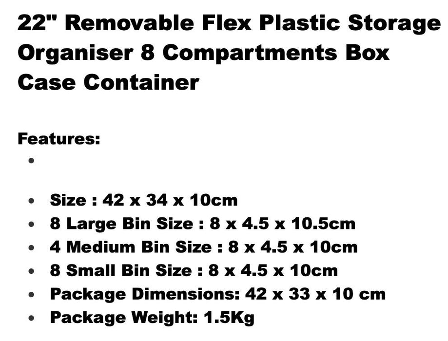 Plastic Organiser Box with 8 Dividers Storage Case Container 420 x 320 x 110mm