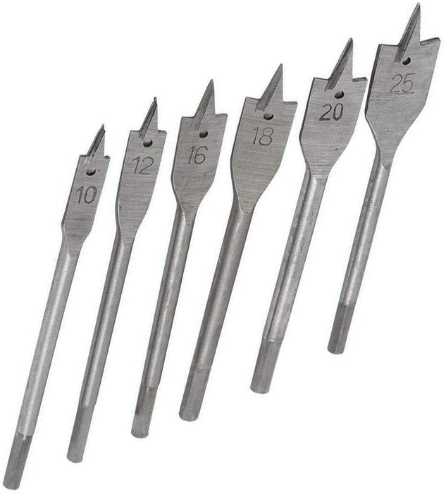 11Pc Spade Drill Bit Set & Extension Flat Wood Boring With Hex Key 6-25mm