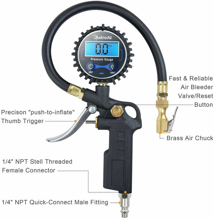 LED Digital Tyre Inflator Car Air Pressure Tire Gauge PSI Hose A Car Motorcycle