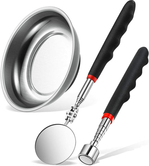 3Pcs Stainless Steel Magnet Tray Mirror Pick-Up Mechanic Part Magnetic Tool - FISHER DISCOUNT