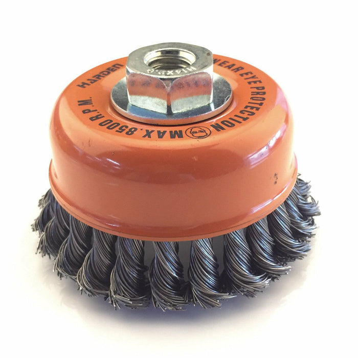 Harden 125mm TWIST WIRE KNOT SKIRTED CUP WHEEL BRUSH STEEL ANGLE GRINDER M14