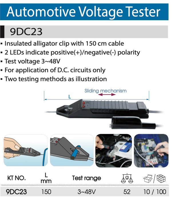 KING TONY 3~48V 2 LEDs 110 cm cable Automotive Voltage Tester Made in Taiwan