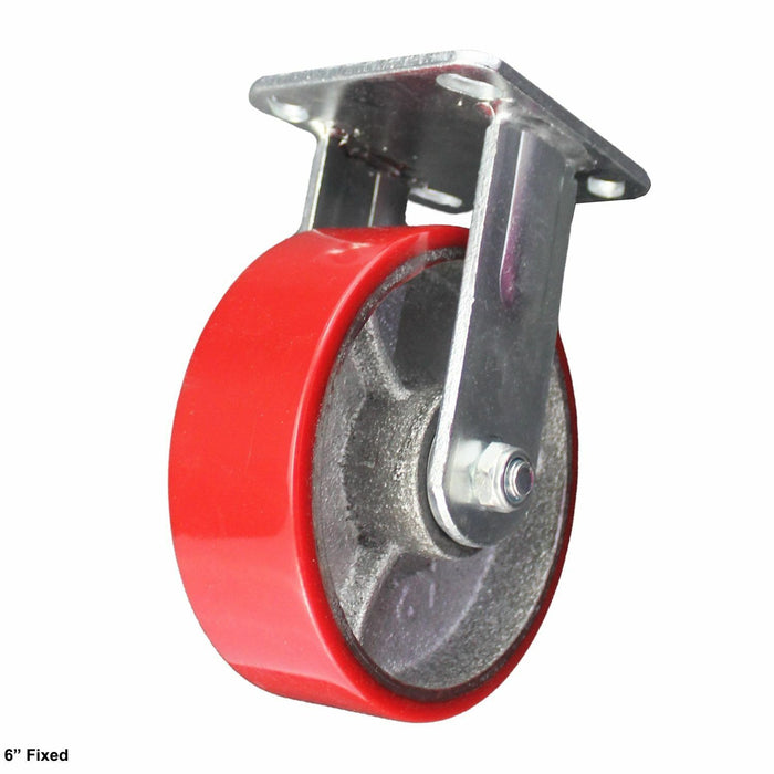 4 x 6" Heavy Duty Swivel Fixed Caster Castors 400KG P/Wheel Load 150mmØ RED P/U