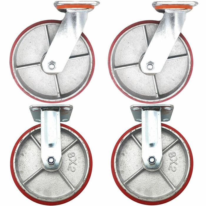 4P Sets Heavy Duty POLYURETHANE PU Castor Wheel Trolley Caster Combo 8"