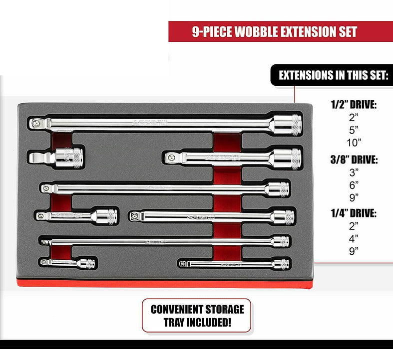 9PC Wobble Extension Bar Set 1/4" 3/8" 1/2" Dr. CRV High Quality Made in Taiwan