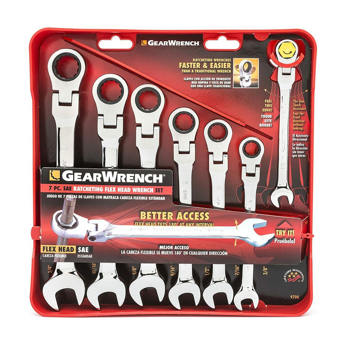 GEARWRENCH  7PC SAE FLEX HEAD RATCHETING WRENCH SET SPANNER SET 12PT