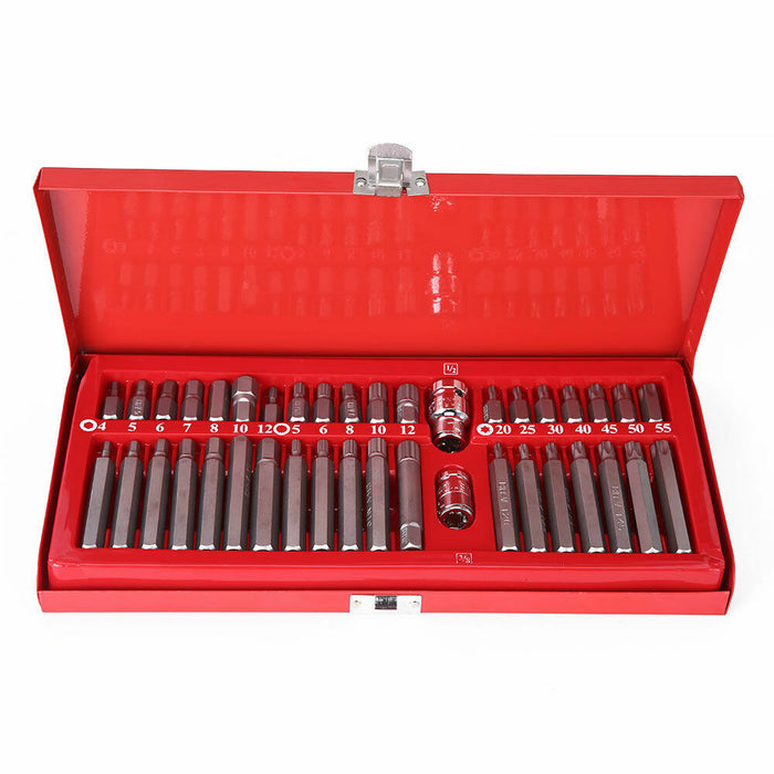 40pc Hex Allen Ribe Spline Star Torx Socket Bit 1/2" 3/8" Drive Ratchet Tool Kit - FISHER DISCOUNT