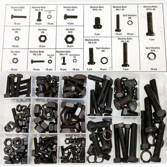 240PCE Hex Head Nut and Bolt M4 M5 M6 M8 M10 Kit Tools Washer Assortment Box AU - FISHER DISCOUNT