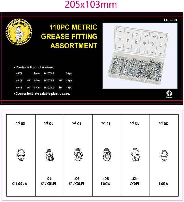 110pcs Metric Hydraulic Grease Nipple Mechanical Lubricant Fitting Kit