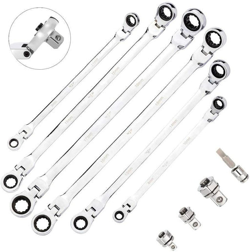 Extra Long Ratchet Spanner Set 10pcs Double Ring Flexible Aviation Wrench 8-19mm - FISHER DISCOUNT