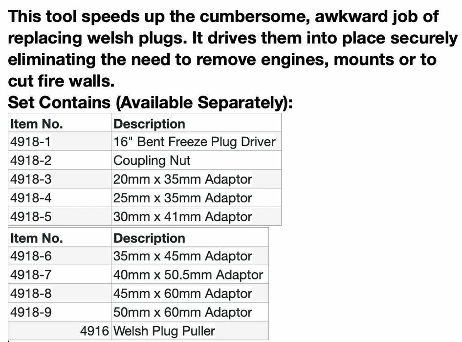 T&E Tools Diesel Freeze Welsh Plug Installing Tool Set Made in Taiwan