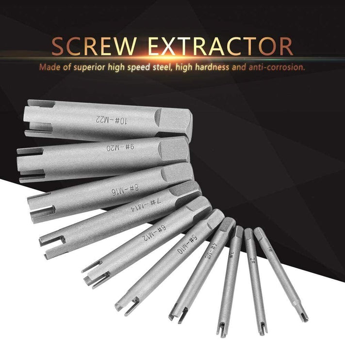 10 Pieces HSS Steel Broken Head Tap Remover Stripped Screw Tap Extractor Set