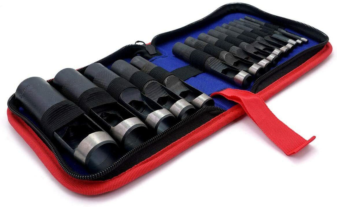 15Pc Hollow Punch Set Leather Hole Steel Punching Storage Bag  3-25mm