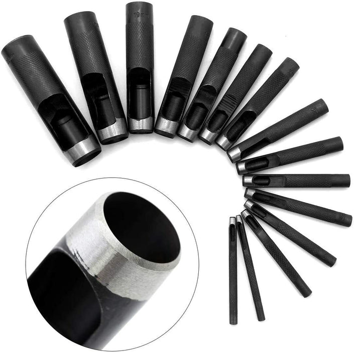 15Pc Hollow Punch Set Leather Hole Steel Punching Storage Bag  3-25mm