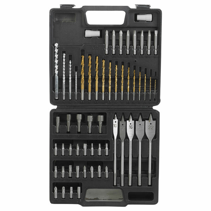 Gripwell 57pc Chrome Drill Bit & Screwdriver Hole-saw Set HSS Masonry Carry Case