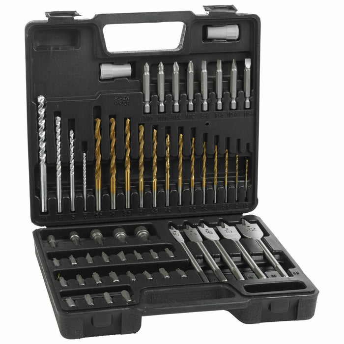 Gripwell 57pc Chrome Drill Bit & Screwdriver Hole-saw Set HSS Masonry Carry Case