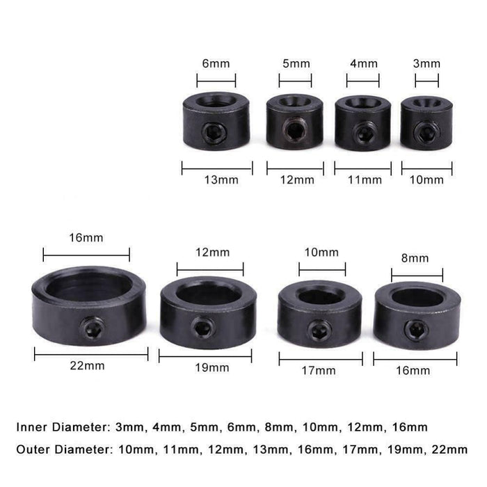 8pcs/set 3~16mm Drill Depth Stop Collars Assortment Set with Hex Wrench Woodw FN