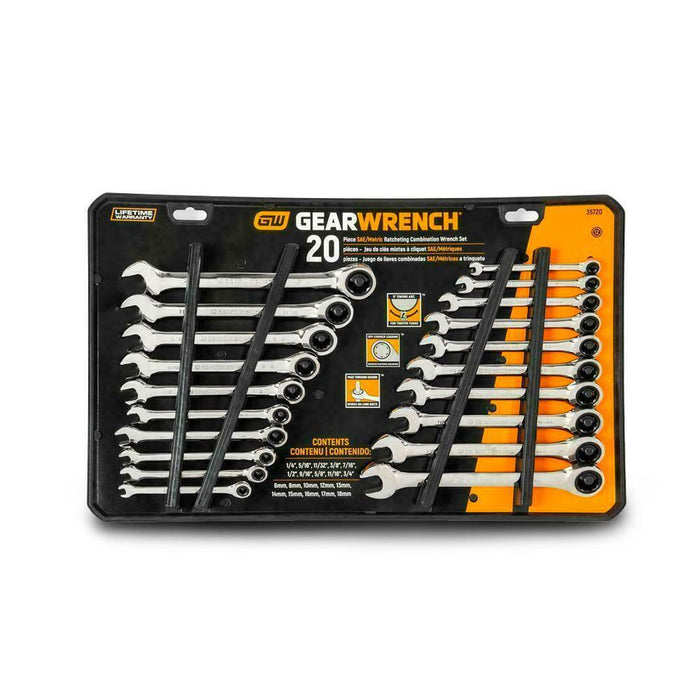 GearWrench SAE METRIC Ratcheting Combination Wrenches Standard MM 20pc,Set 35720