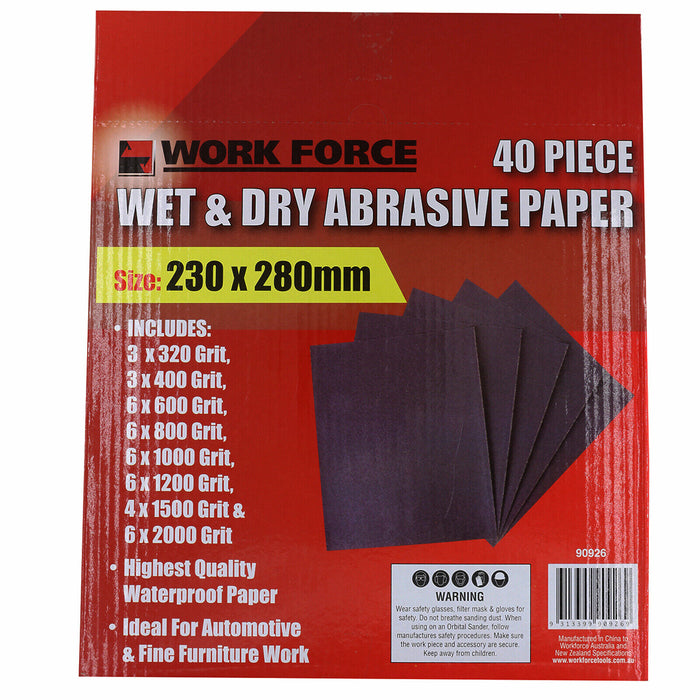 40PC Wet Dry Sandpaper Sanding Paper Abrasive Sheet 320-2000 Grit Waterproof