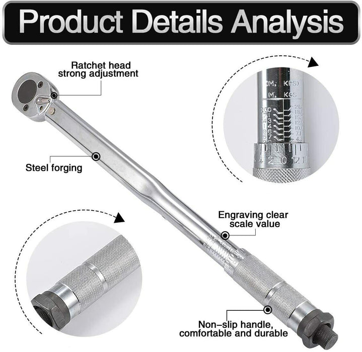 1/2" Micrometer Torque Ratchet Wrench Torq Click Type Duel Scale Taiwan 28-210Nm