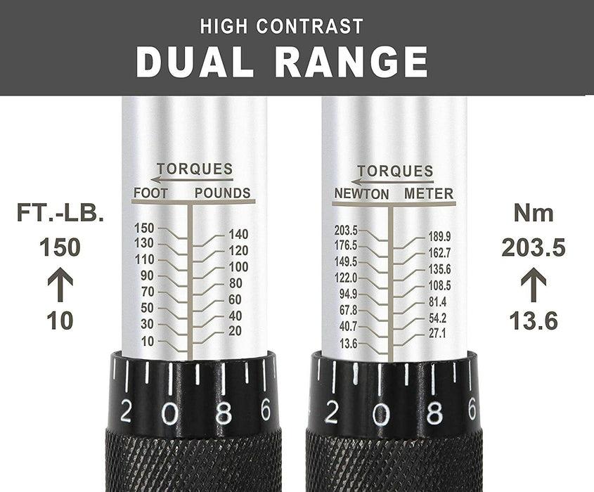 1/2" Micrometer Torque Ratchet Wrench Torq Click Type Duel Scale Taiwan 28-210Nm