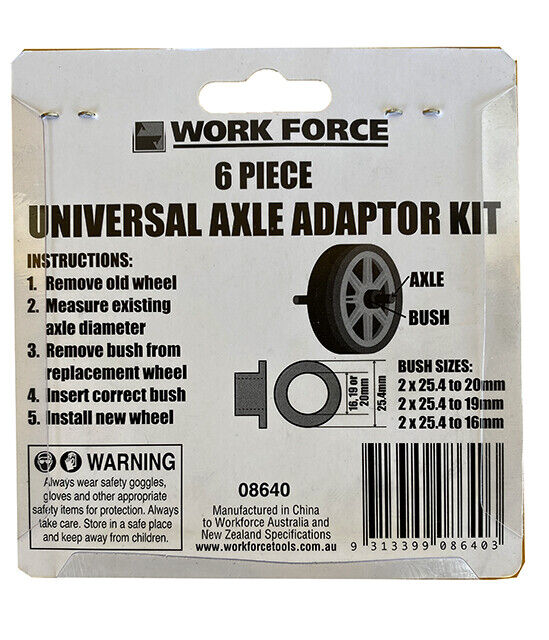 6PC Ambassador Universal Axle Adaptor Kit 1inch Bore for16/19/20mm wheelbrrow - FISHER DISCOUNT