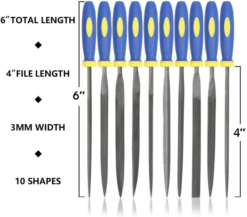 10PC Needle File Kit 150mm Metal Wood Craft Jewellers Set Long Flat Round - FISHER DISCOUNT