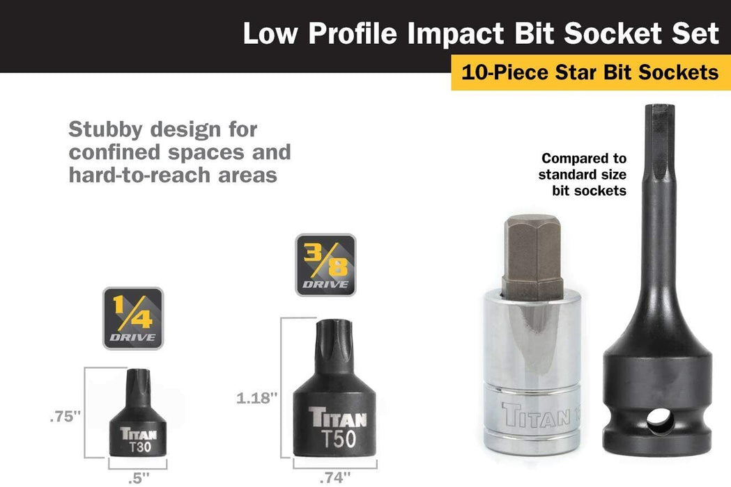 T&E Tools Impact Sockets Set 1/4"Dr Stubby Tamper Torx Made in Taiwan T10-T50