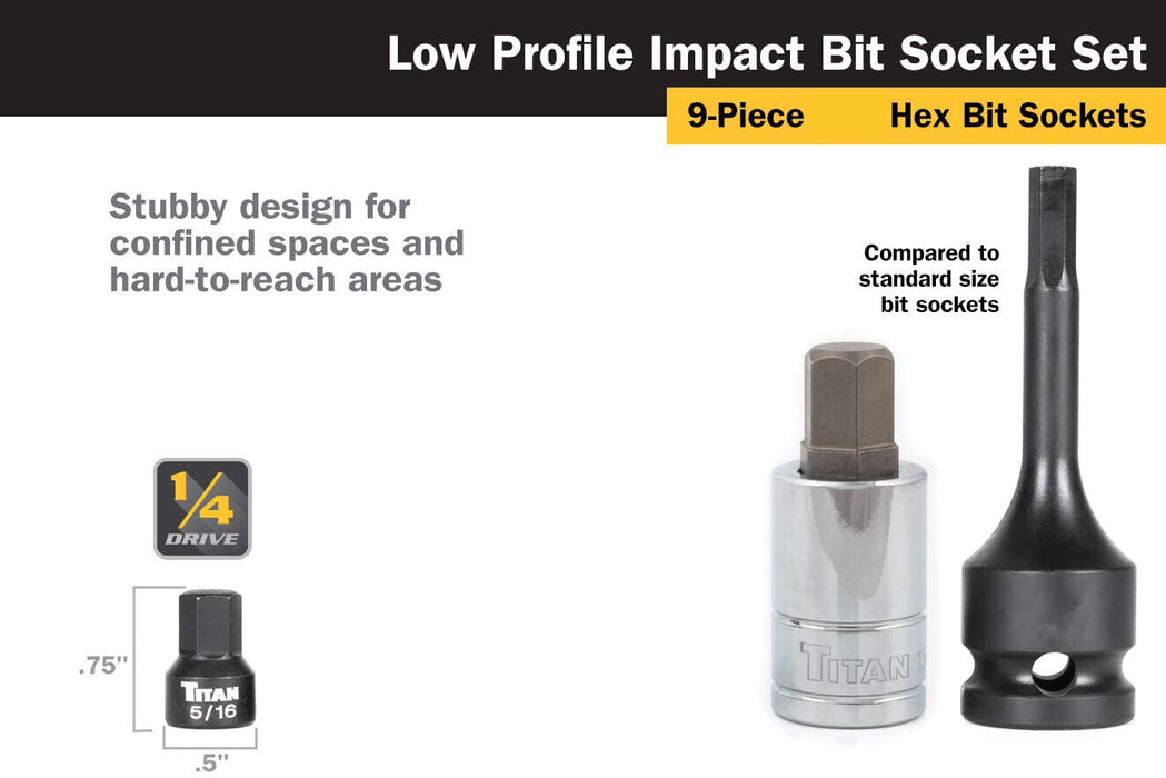 T & E Tools 1/4" & 3/8"Dr SAE In Hex Stubby Impact Sockets S79309 Made in Taiwan