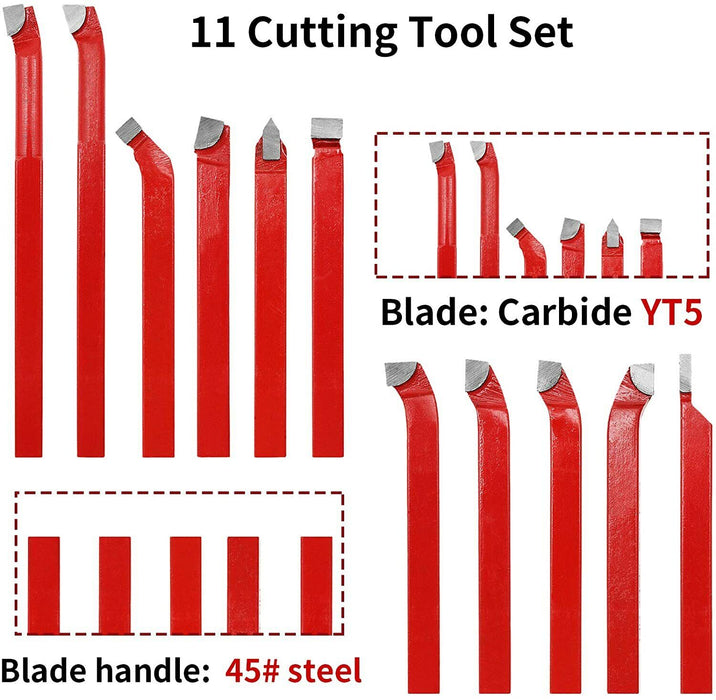 11PCS 12*12mm Lathe Tool Set Carbide Tip Metal Cutting Turning Boring Bit Kits