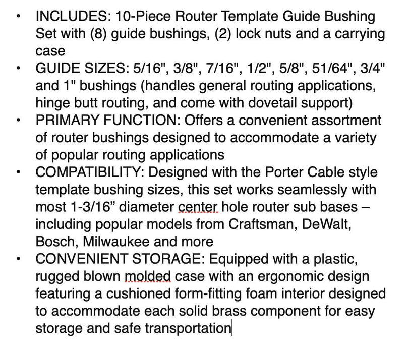 CARBITOOL  Router Template Guide Set | 10pc Solid Brass Guides w/Molded Carrying