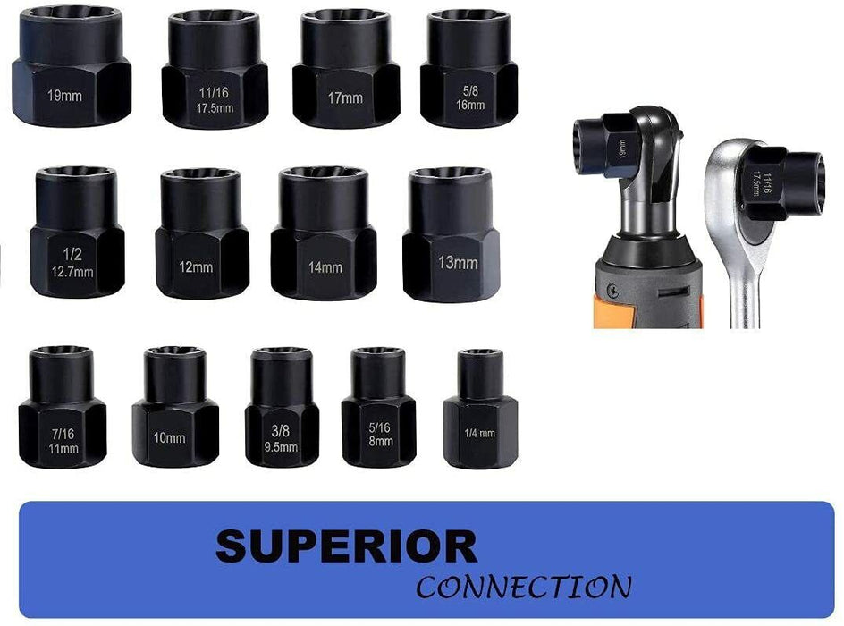 11Pc 3/8" Drive Socket 9-19mm Damaged Nut Stud Extractor Bolt Remover Locking - FISHER DISCOUNT