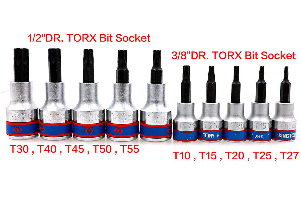 KING TONY TOP Quality  20PC 3/8" 1/2"DR Torx Star Bit Socket Set Made in Taiwan