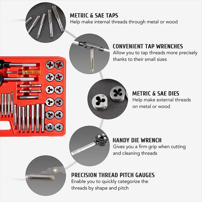 FRAGRAM TAP AND DIE SET 60pc METRIC & SAE NEW IN METAL CASE UNC UNF METRIC