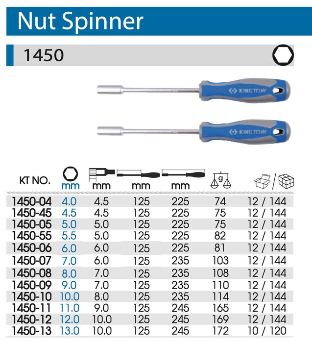 KING TONY Nut Driver Deep Drawn Hex Socket Wrench Screw Spinner Made in Taiwan