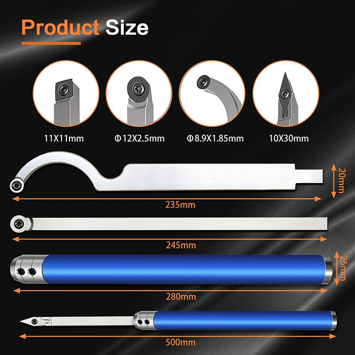 4X Wood Turning Tools For Lathe Carbide Lathe Tools Set Turning Lathe Chisels