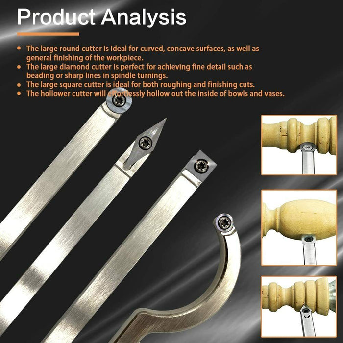 4X Wood Turning Tools For Lathe Carbide Lathe Tools Set Turning Lathe Chisels