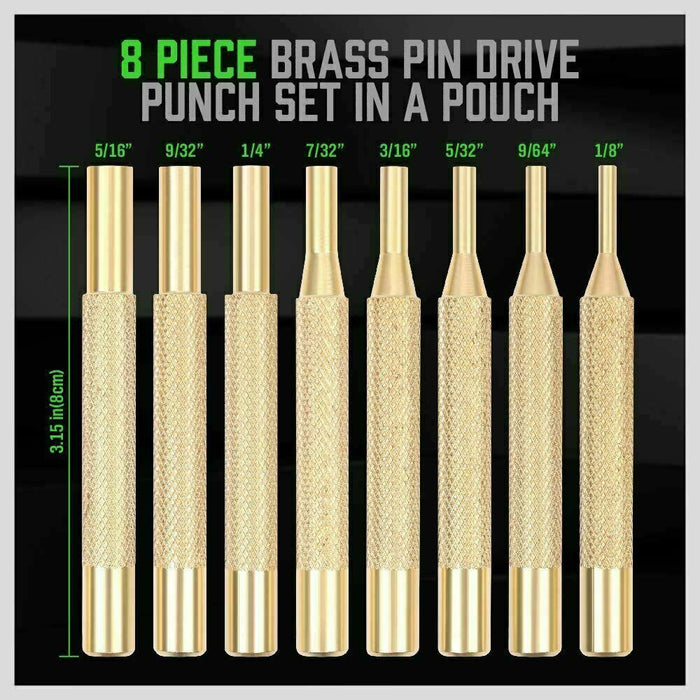 8PC SOLID BRASS PIN PUNCH SET Roll Bag 1/8-5/16inch AU STOCK