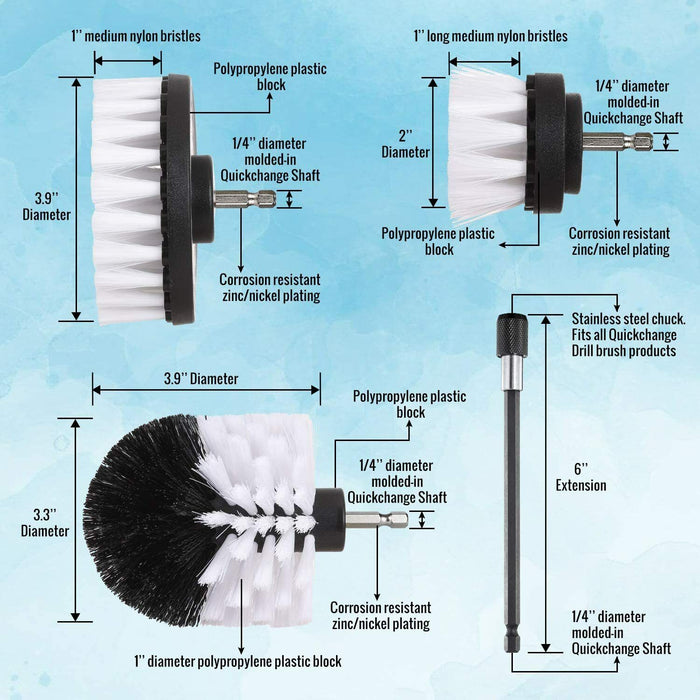 4 Pack Drill Brush Power Scrubber Cleaning Brush Extended Long Attachment Set