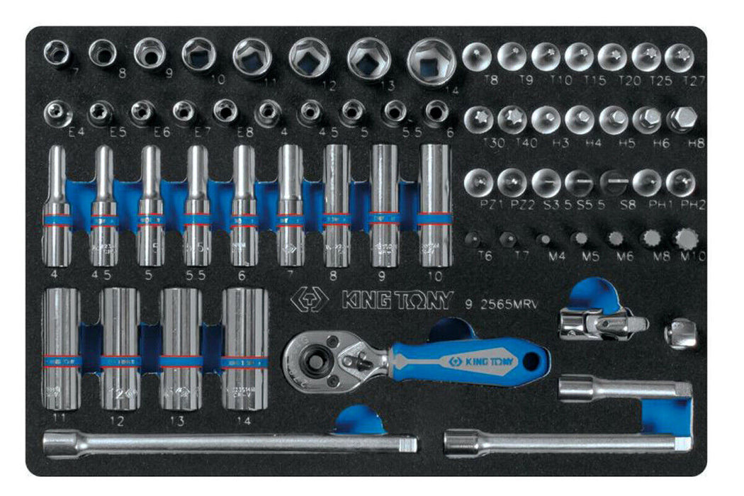 KING TONY 65 PC. 1/4" DR. Socket Set for Trolley (EVA FOAM) Made in Taiwan