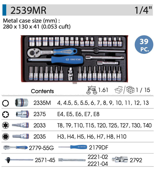 KING TONY 39 PC 1/4" DR Socket Wrench Set Ratchet Spanner Tool Made in Taiwan - FISHER DISCOUNT