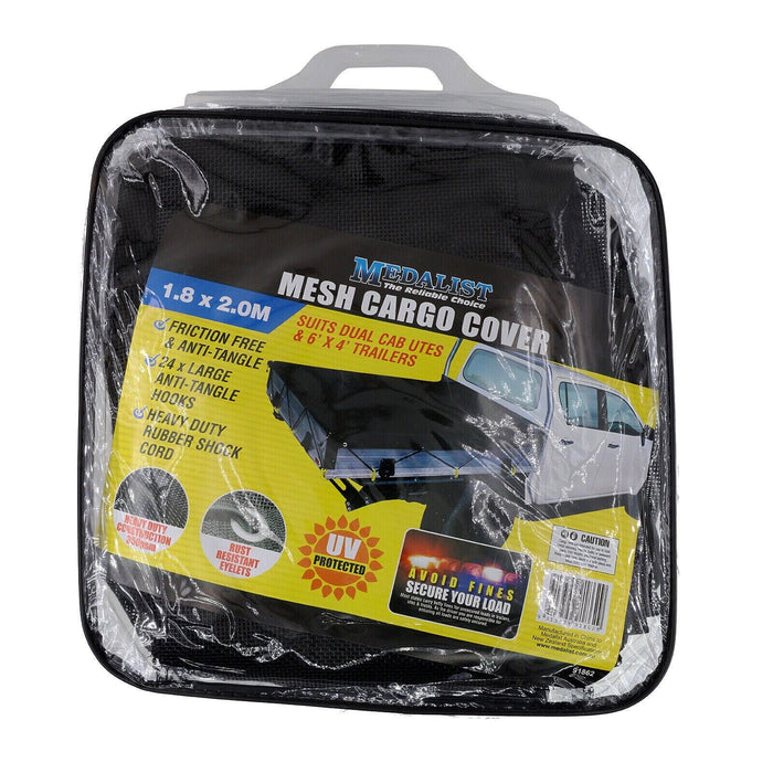 MESH CARGO NET 2.0m x 1.8m REINFORCED MESH LOAD COVER DUAL CAB UTE TRAYBACK