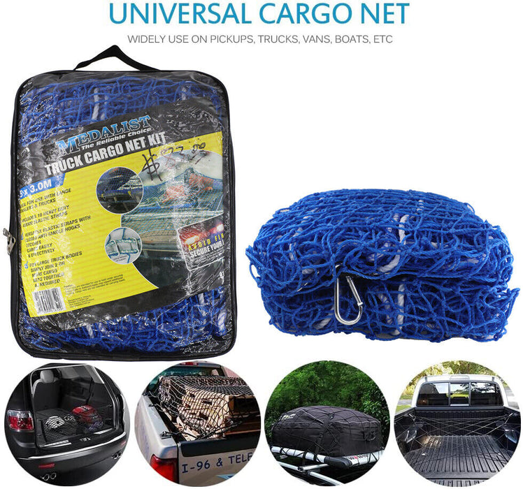 1.8M x 2.7M Cargo Net Ute Trailer Truck 35mm Mesh Bungee Cord w/ 15pc Hook