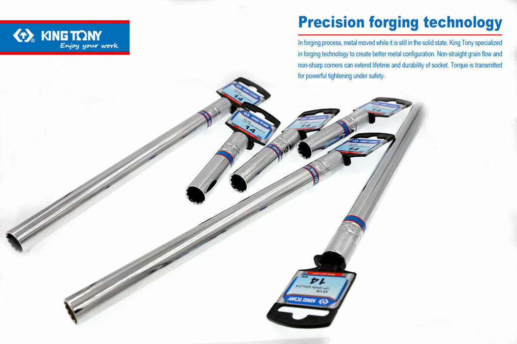 KING TONY 3/8" Dr 14mm Extra Long Spark Plug Socket Magnetic12 Point 250MML