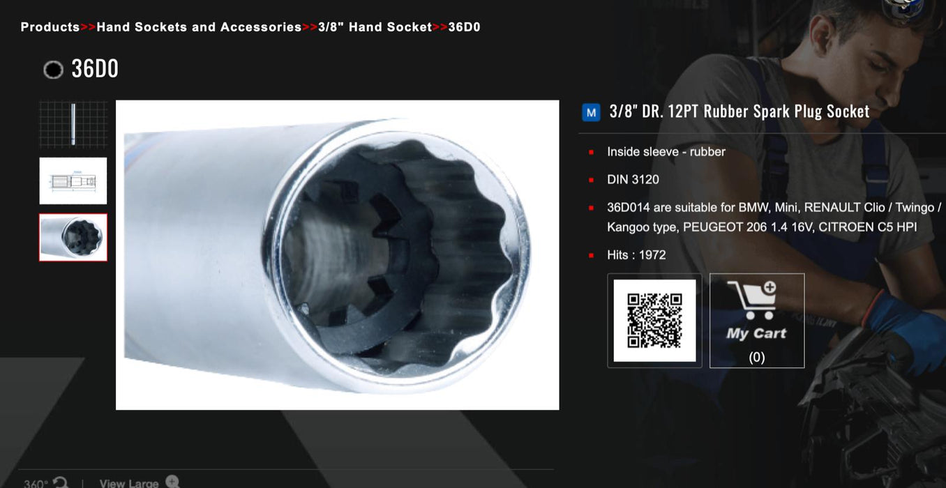 KING TONY 3/8" Dr 14mm Extra Long Spark Plug Socket Magnetic12 Point 250MML